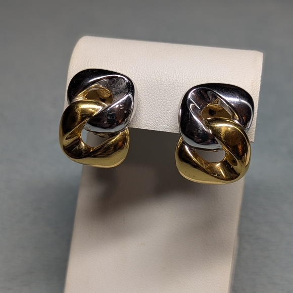 Vintage Gold & Silvertone Twisted Clip Earrings - Picture 4 of 7